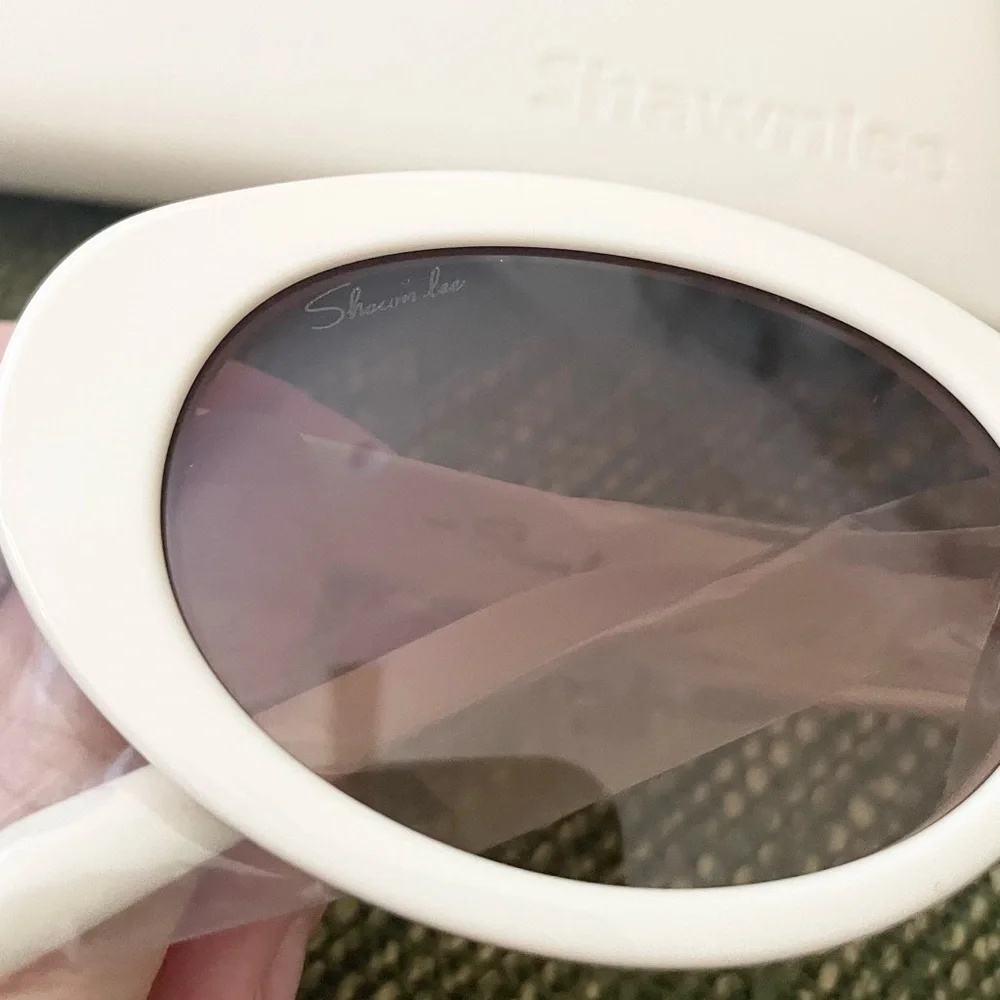 Shawn Lee Designer Cream White Oval Frame Sunglasses Y2K Retro Fashion Shades